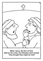 02_Colouring_Jesus_Alive: Art and craft; Art and craft book; Bible story; Black and white; BW; Coloring; Colouring; Line Art