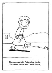06_Colouring_Peter_Fish: Art and craft; Bible story; Black and white; BW; Coloring; Colouring; Line Art