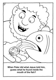 10_Colouring_Peter_Fish: Art and craft; Bible story; Black and white; BW; Coloring; Colouring; Line Art