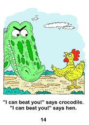 14_Hen_Crocodile: Animals; Colour; Grammar; Reading books